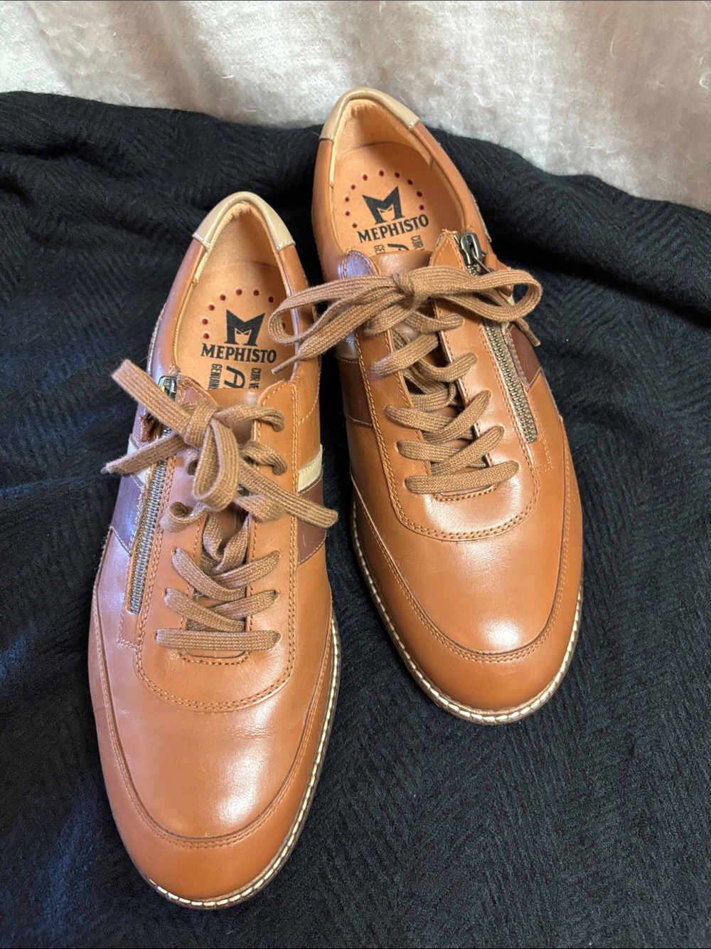 MEPHISTO Air-Jet Mens Genuine Leather Lace-Up Shoes Brown Sz 8.5 Zip NEW